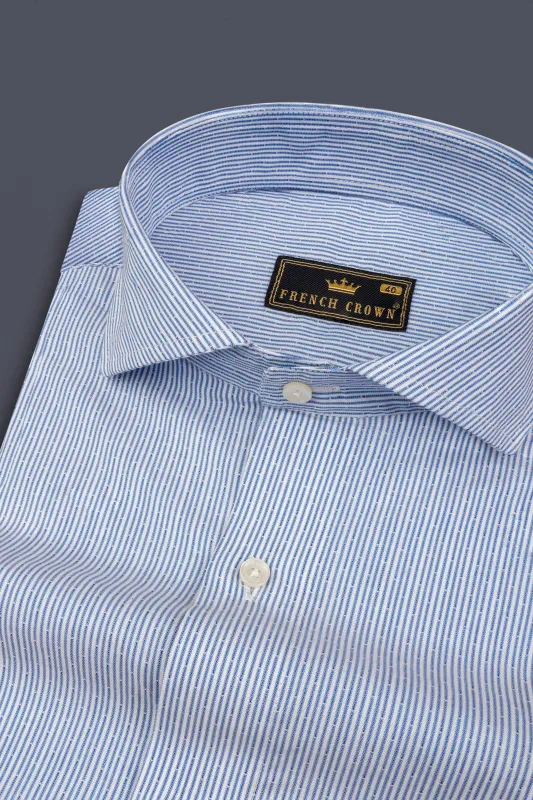 Bright White Pinstriped Dobby Textured Premium Giza Cotton Shirt sold by French Crown