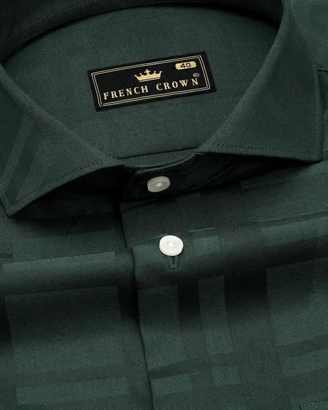 Iridium Green Plaid Dobby Textured Premium Giza Cotton Shirt sold by French Crown