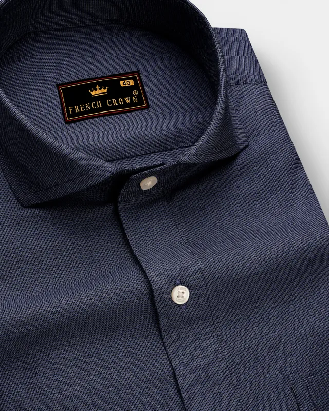 Cadet Blue Micro Houndstooth Textured Premium Giza Cotton Shirt sold by French Crown