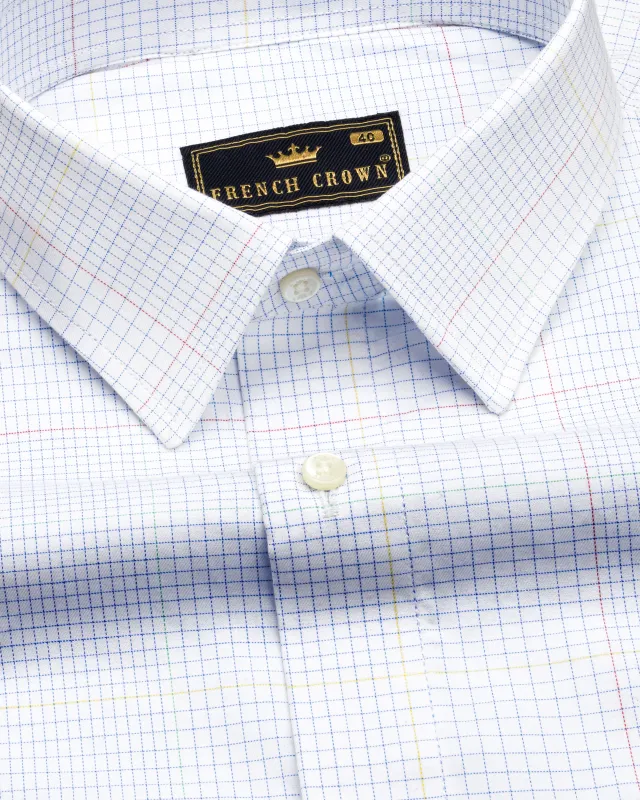 Bright White Twill Checkered Premium Cotton Shirt sold by French Crown
