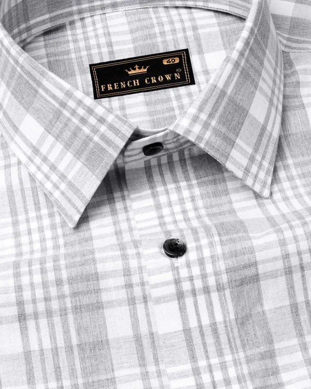 Bright White with Pale Slate Gray Premium Cotton Shirt sold by French Crown