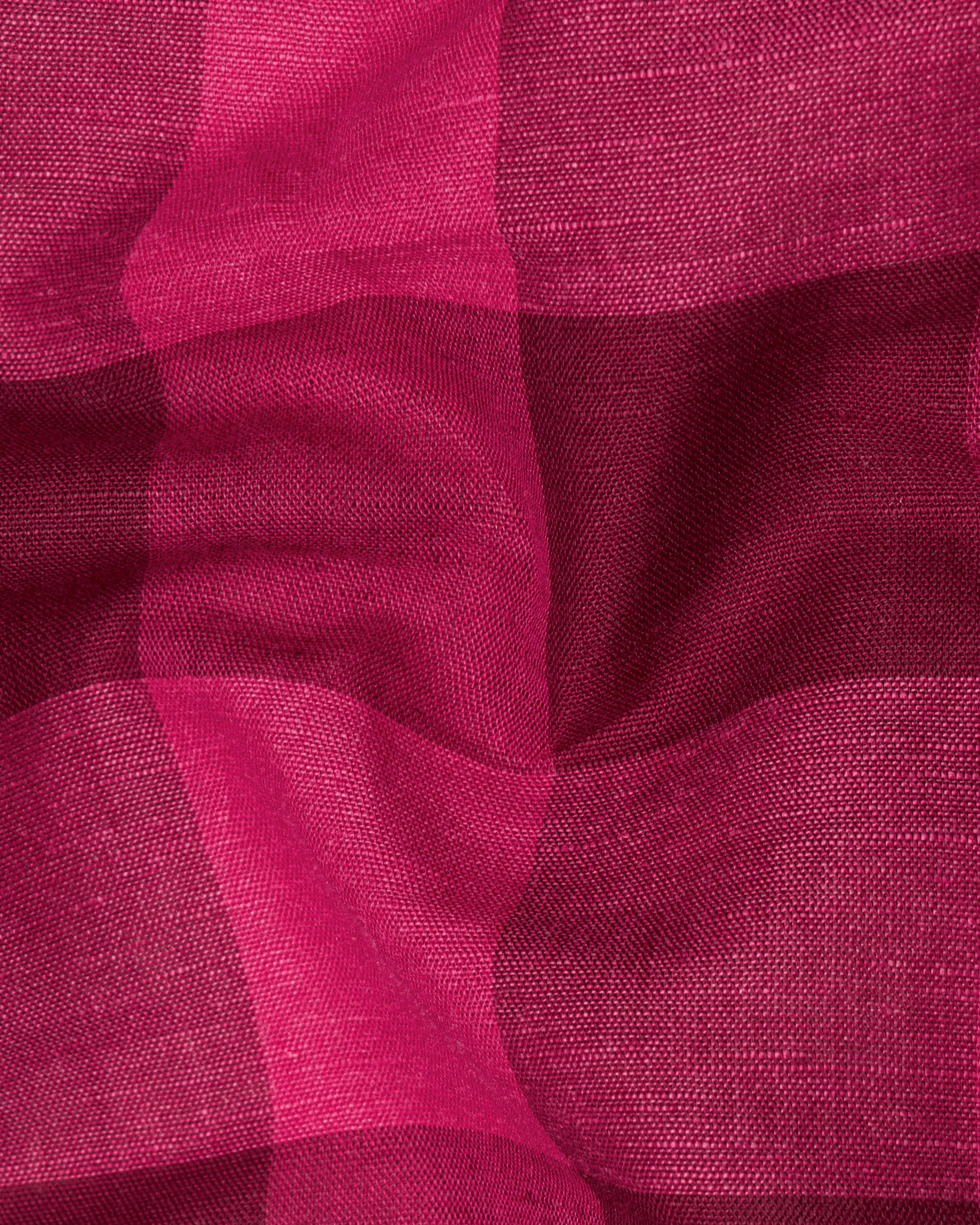 Scarlet Maroon with Hibiscus Pink Luxurious Linen Shirt sold by French Crown product image thumbnail 2