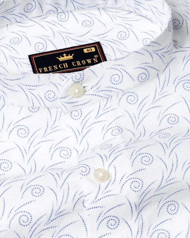 Bright White Printed Luxurious Linen Shirt sold by French Crown