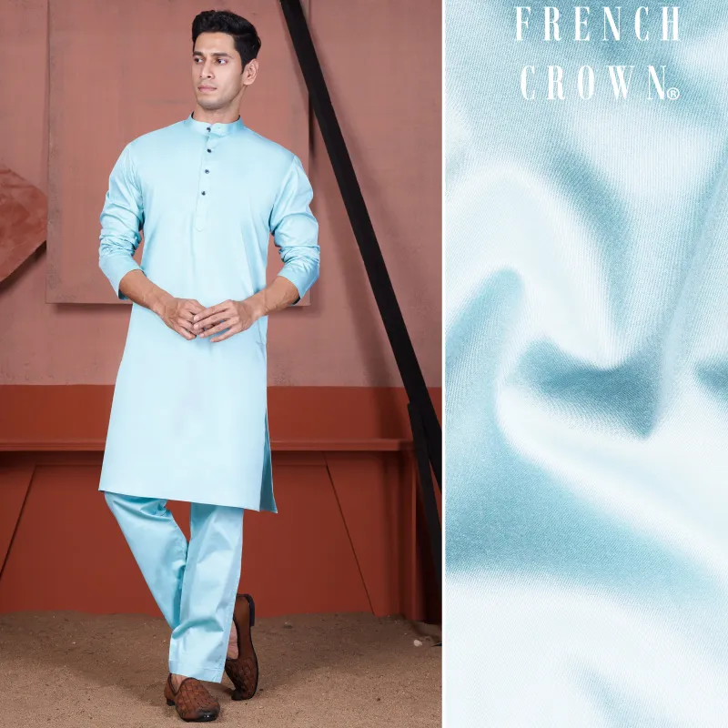 Sail Blue Subtle Sheen Super Soft Premium Cotton Kurta Set sold by French Crown