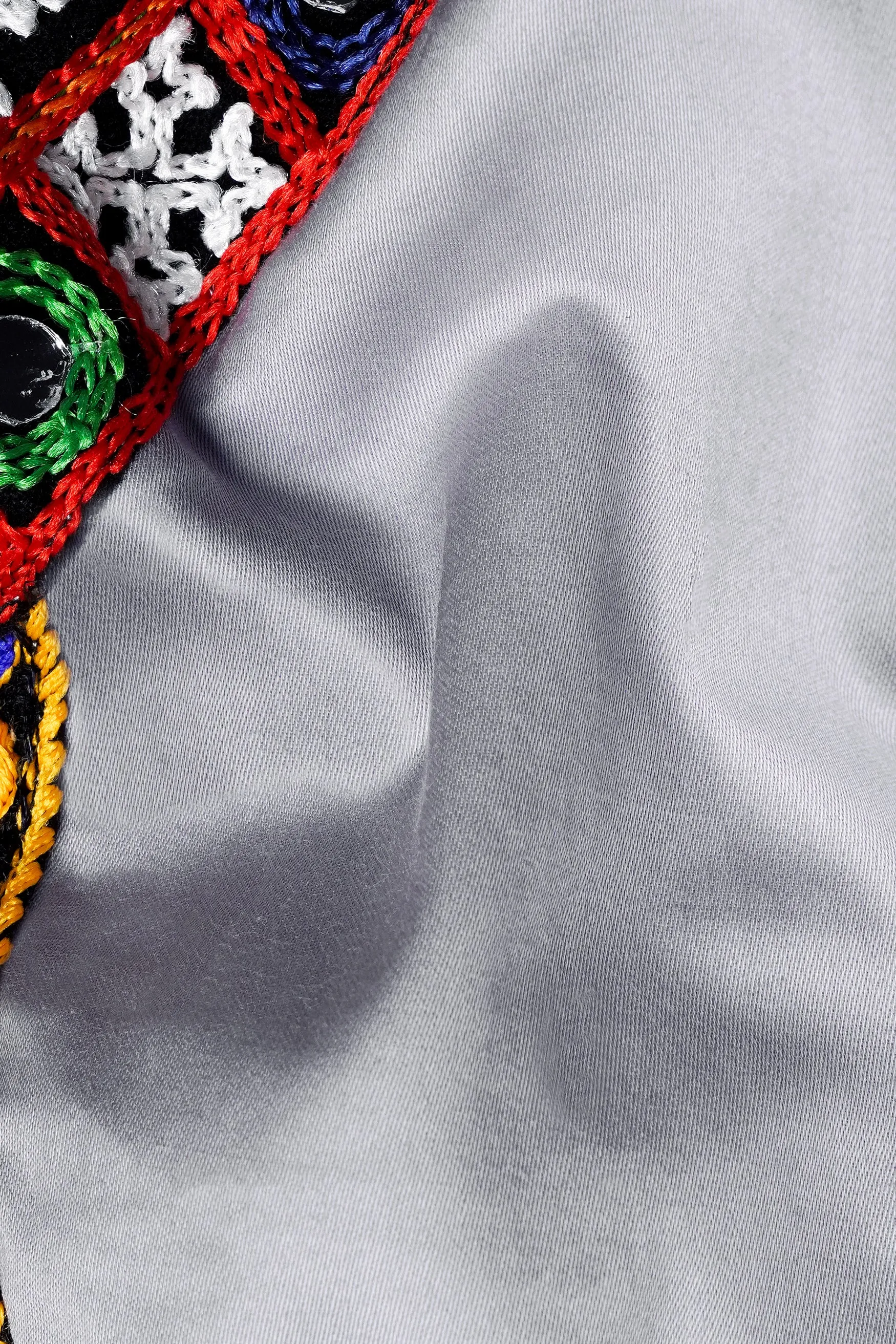 Haze Gray Multicolour Kutch Work Patches with Mirror Work Subtle Sheen Super Soft Premium Cotton Designer Kurta sold by French Crown product image thumbnail 3