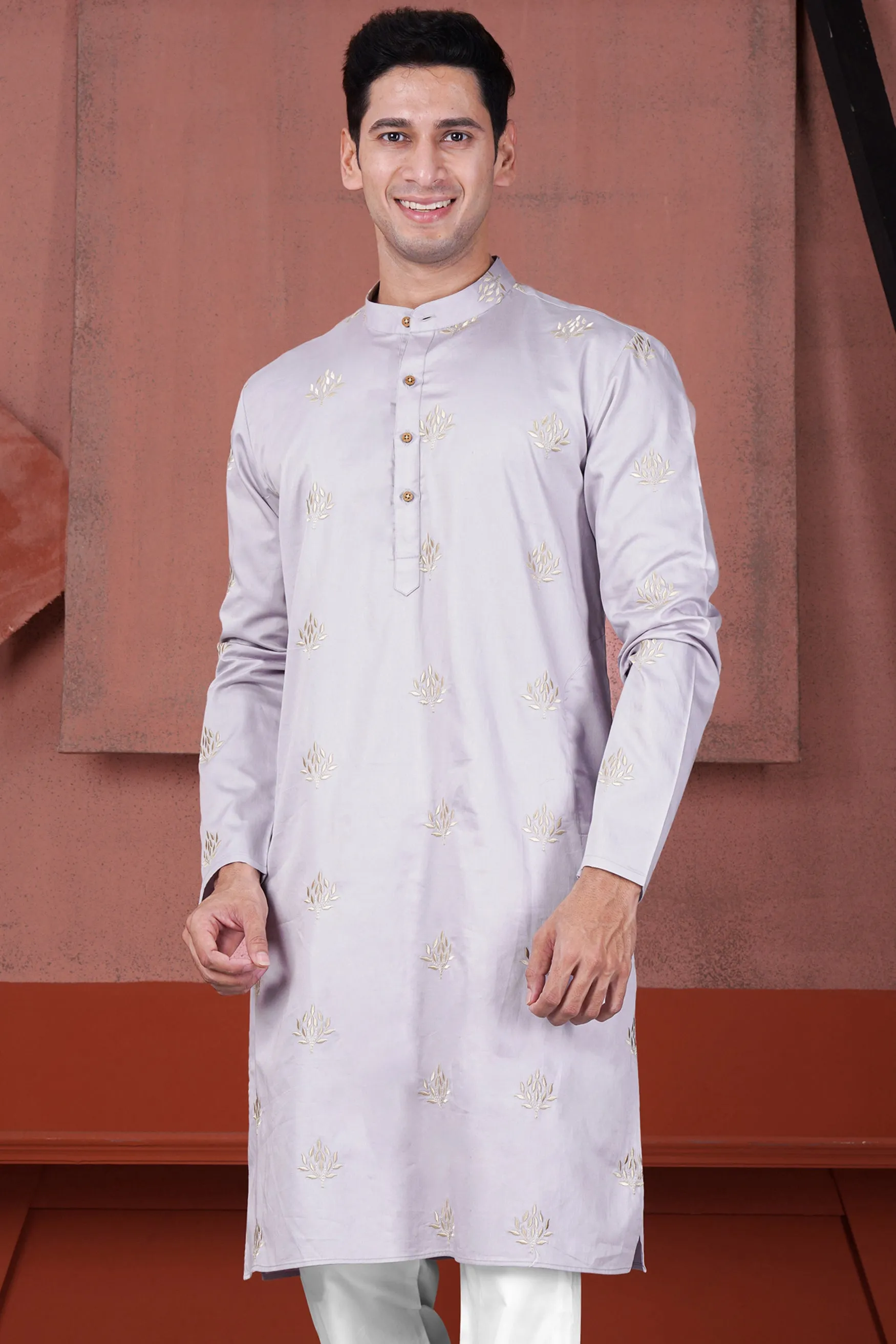 Pearl Lavender Leaves Embroidered Subtle Sheen Super Soft Premium Cotton Designer Kurta sold by French Crown product image thumbnail 2