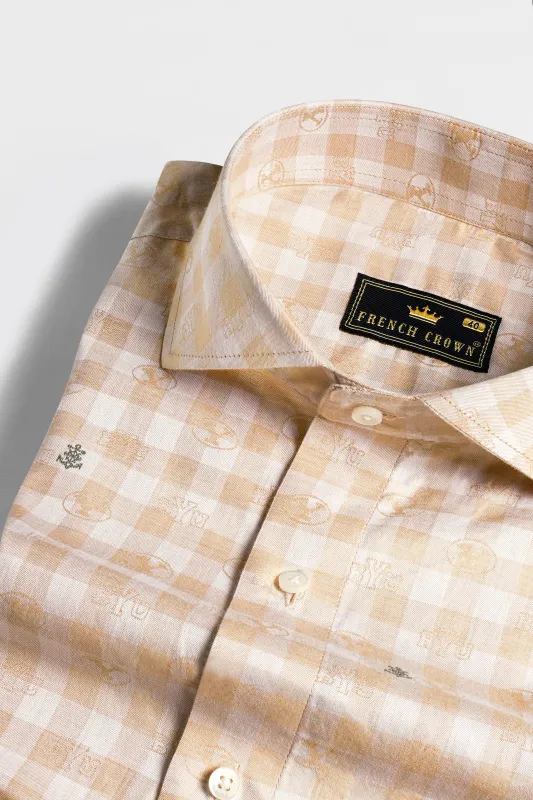 Chamois Peach and White Checkered Jacquard Textured Premium Giza Cotton Shirt sold by French Crown
