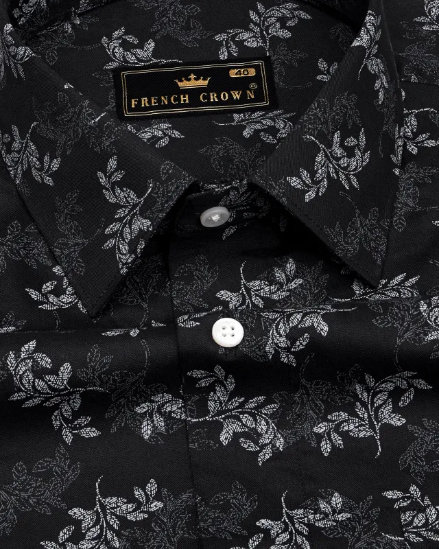 Jade Black and White Twill Ditsy Textured Premium Cotton Shirt sold by French Crown