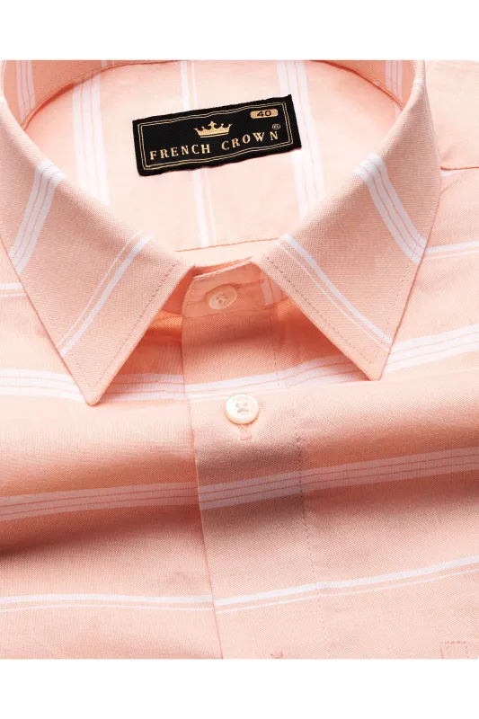 Almond Peach and White Striped Royal Oxford Shirt sold by French Crown