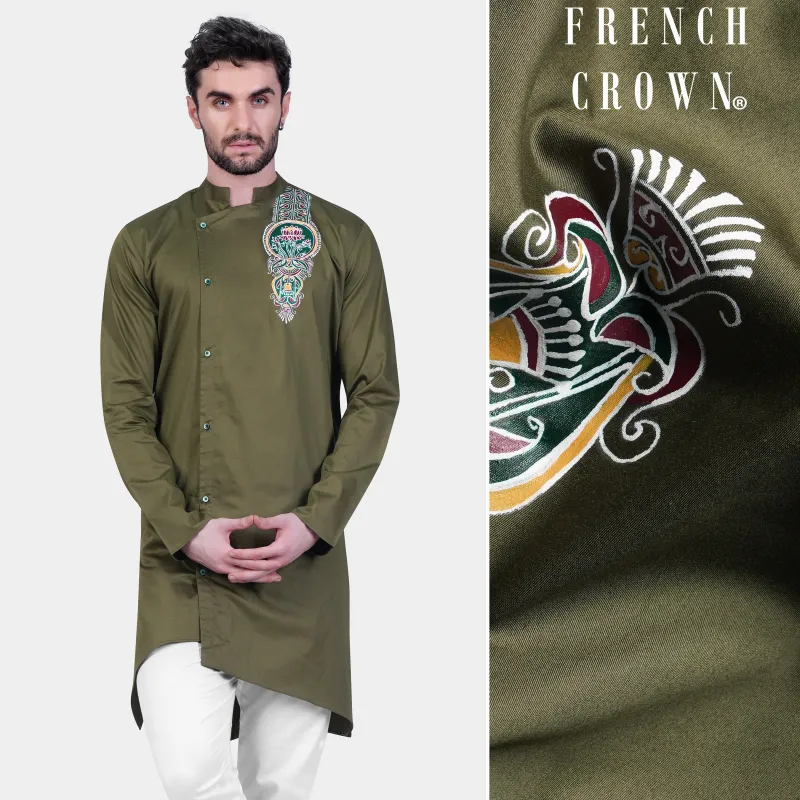 Hemlock Green Alpana Art Hand Painted Subtle Sheen Super Soft Premium Cotton Designer kurta sold by French Crown