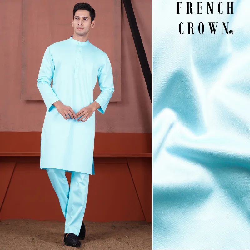 Charlotte Blue Subtle Sheen Super Soft Premium Cotton Kurta Set sold by French Crown