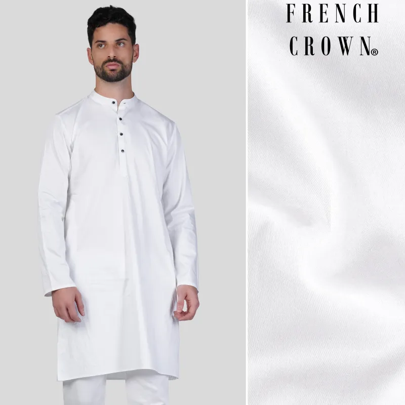 Bright White Subtle Sheen Super Soft Premium Cotton Kurta sold by French Crown