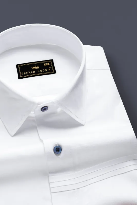 Bright White Subtle Sheen Subtle Patterned Premium Giza Cotton Shirt sold by French Crown