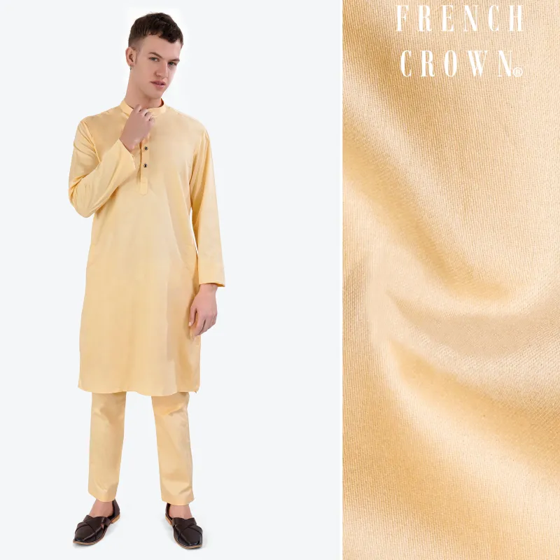 Hampton Beige Subtle Sheen Super Soft Premium Cotton Kurta Set sold by French Crown