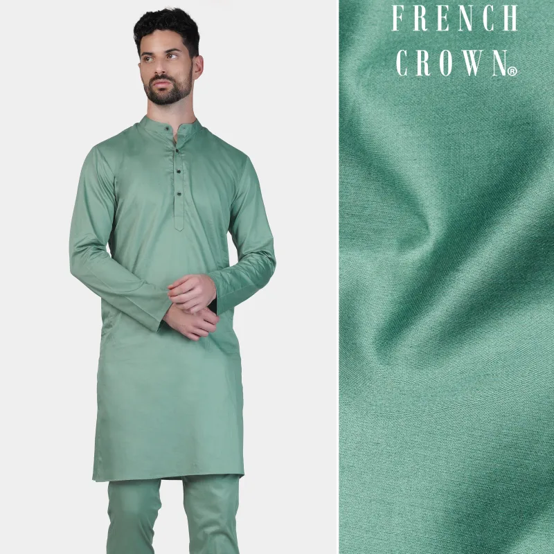 Patina Green Subtle Sheen Super Soft Premium Cotton Kurta sold by French Crown