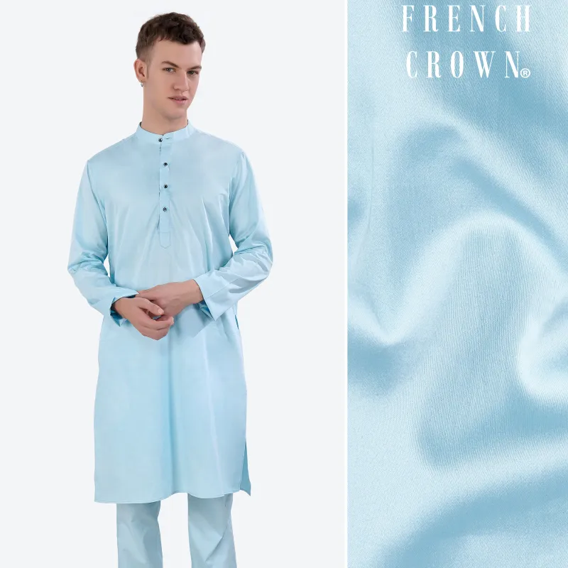 Turquoise Blue Subtle Sheen Super Soft Premium Cotton Kurta sold by French Crown