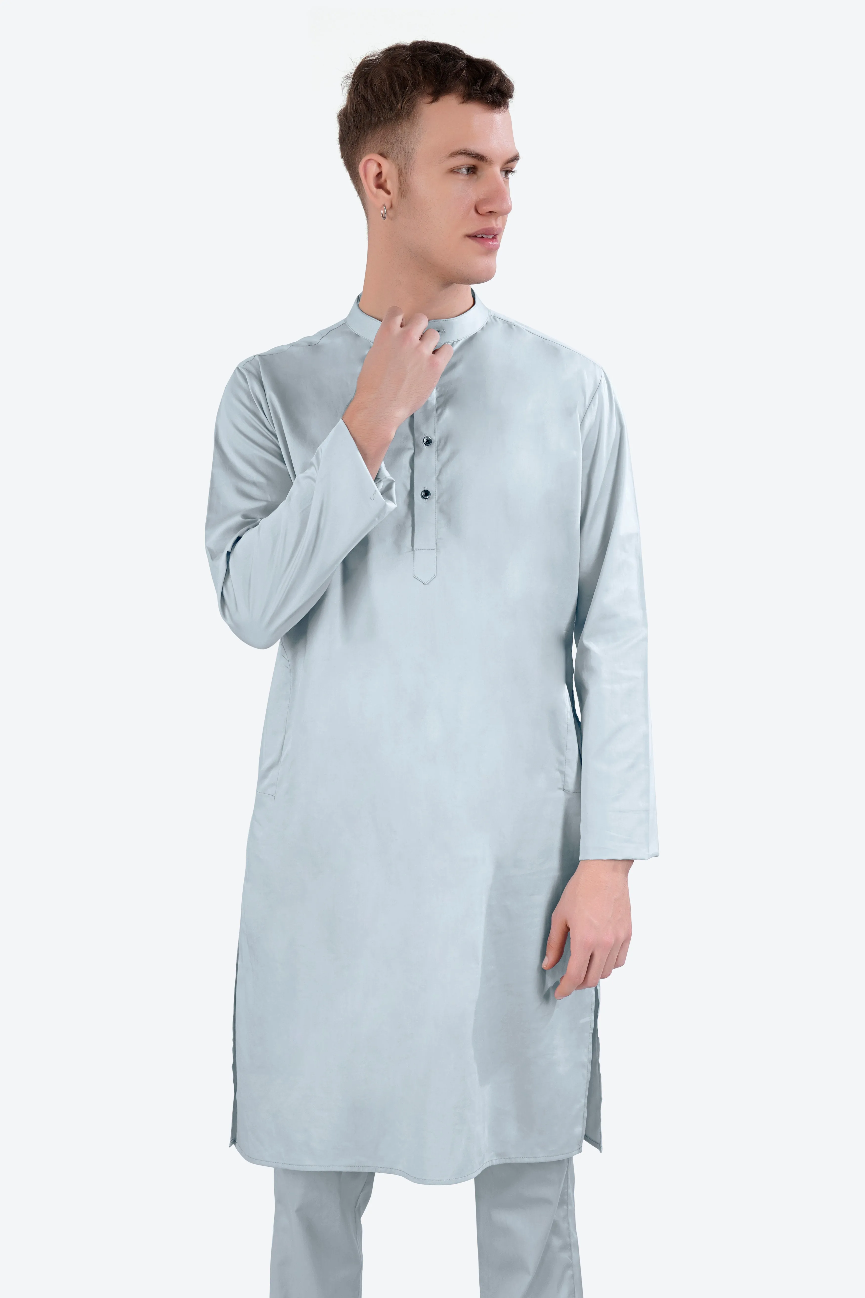 Oyster Blue Subtle Sheen Super Soft Premium Cotton Kurta Set sold by French Crown product image thumbnail 5