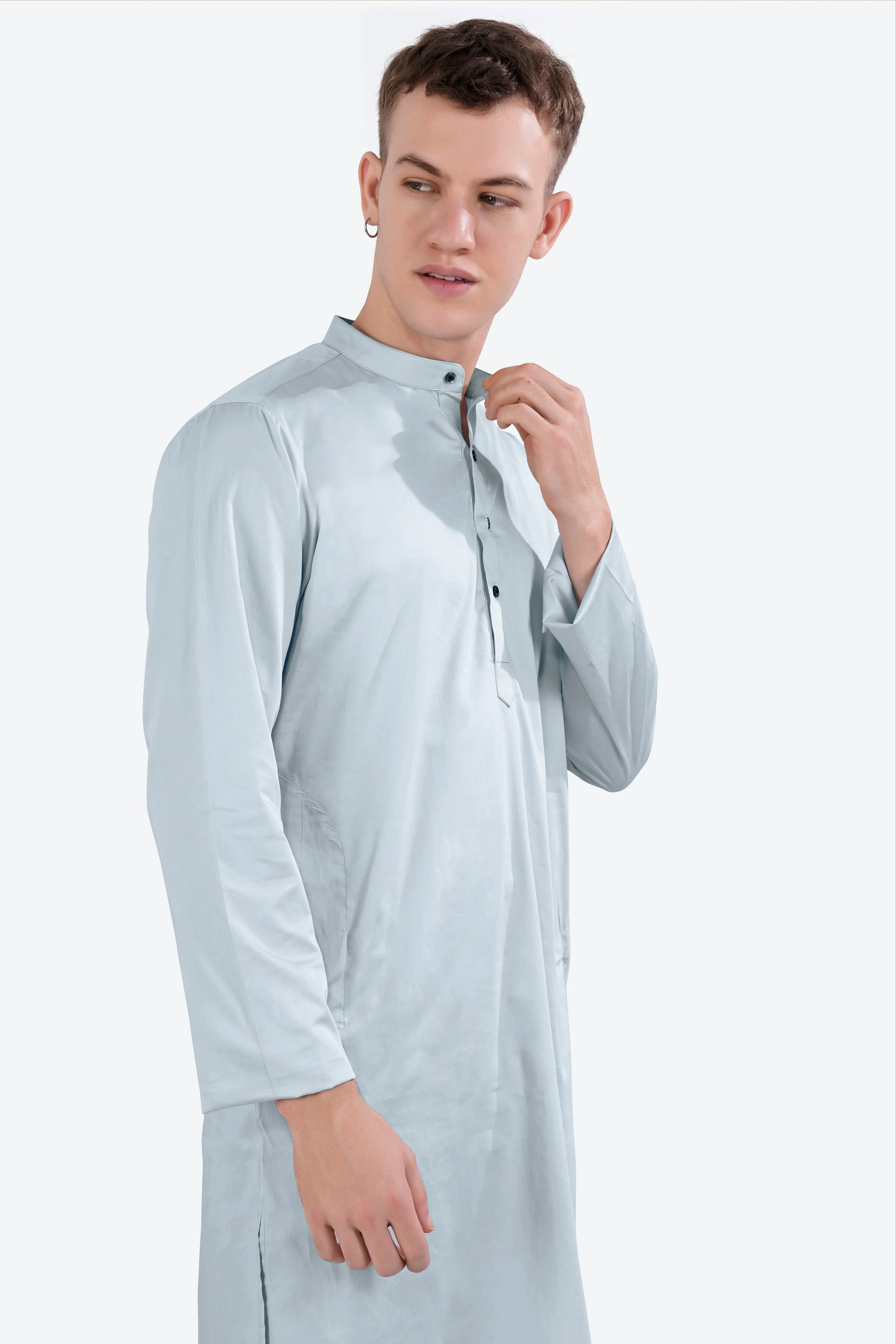 Oyster Blue Subtle Sheen Super Soft Premium Cotton Kurta Set sold by French Crown product image thumbnail 4