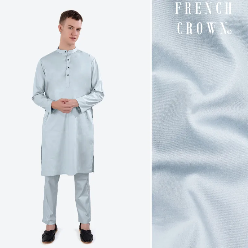 Oyster Blue Subtle Sheen Super Soft Premium Cotton Kurta Set sold by French Crown