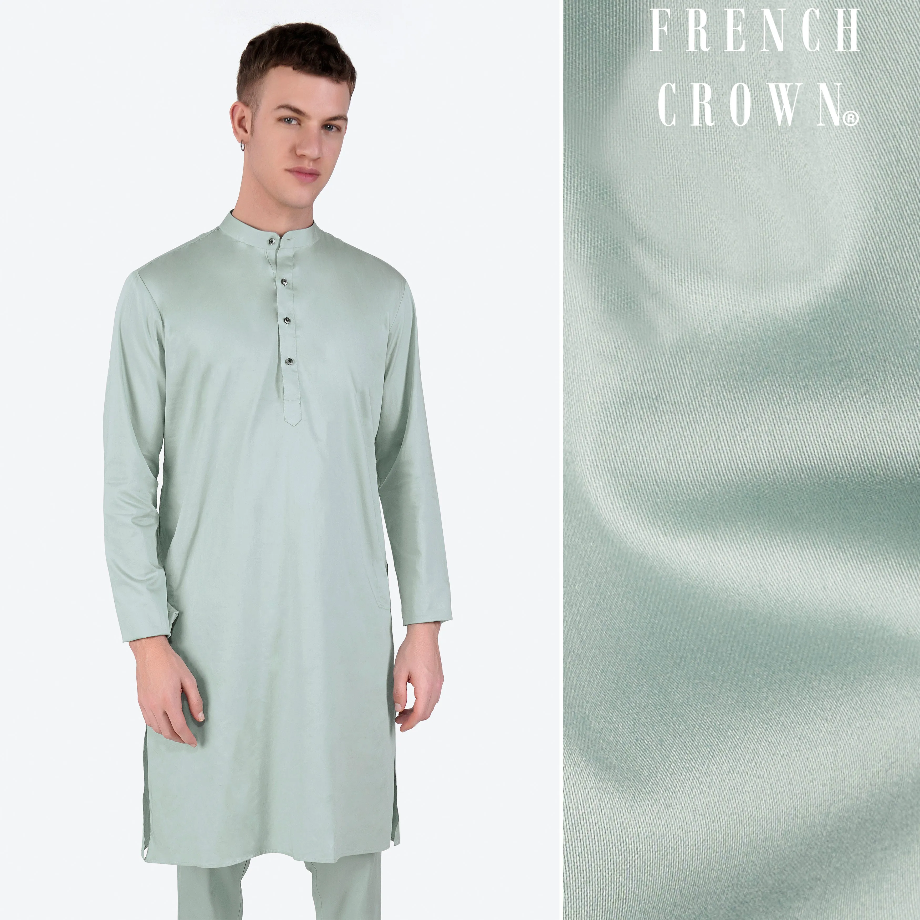 Periglacial Green Subtle Sheen Super Soft Premium Cotton Kurta sold by French Crown