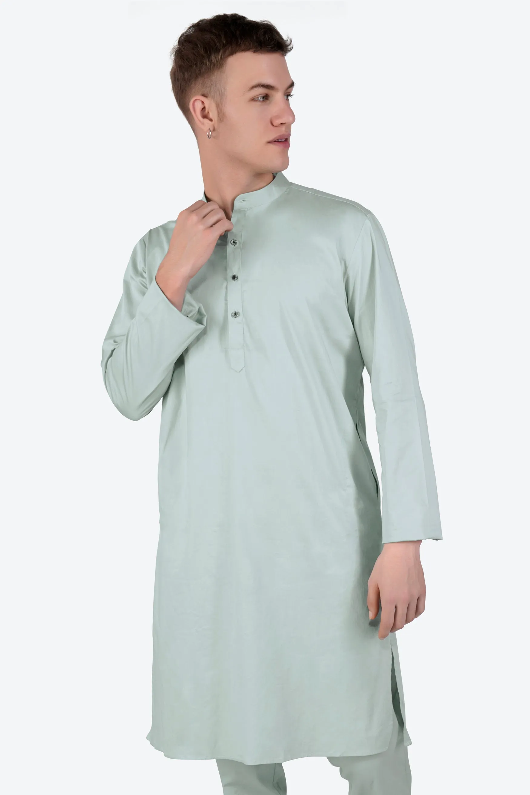 Periglacial Green Subtle Sheen Super Soft Premium Cotton Kurta sold by French Crown product image thumbnail 5