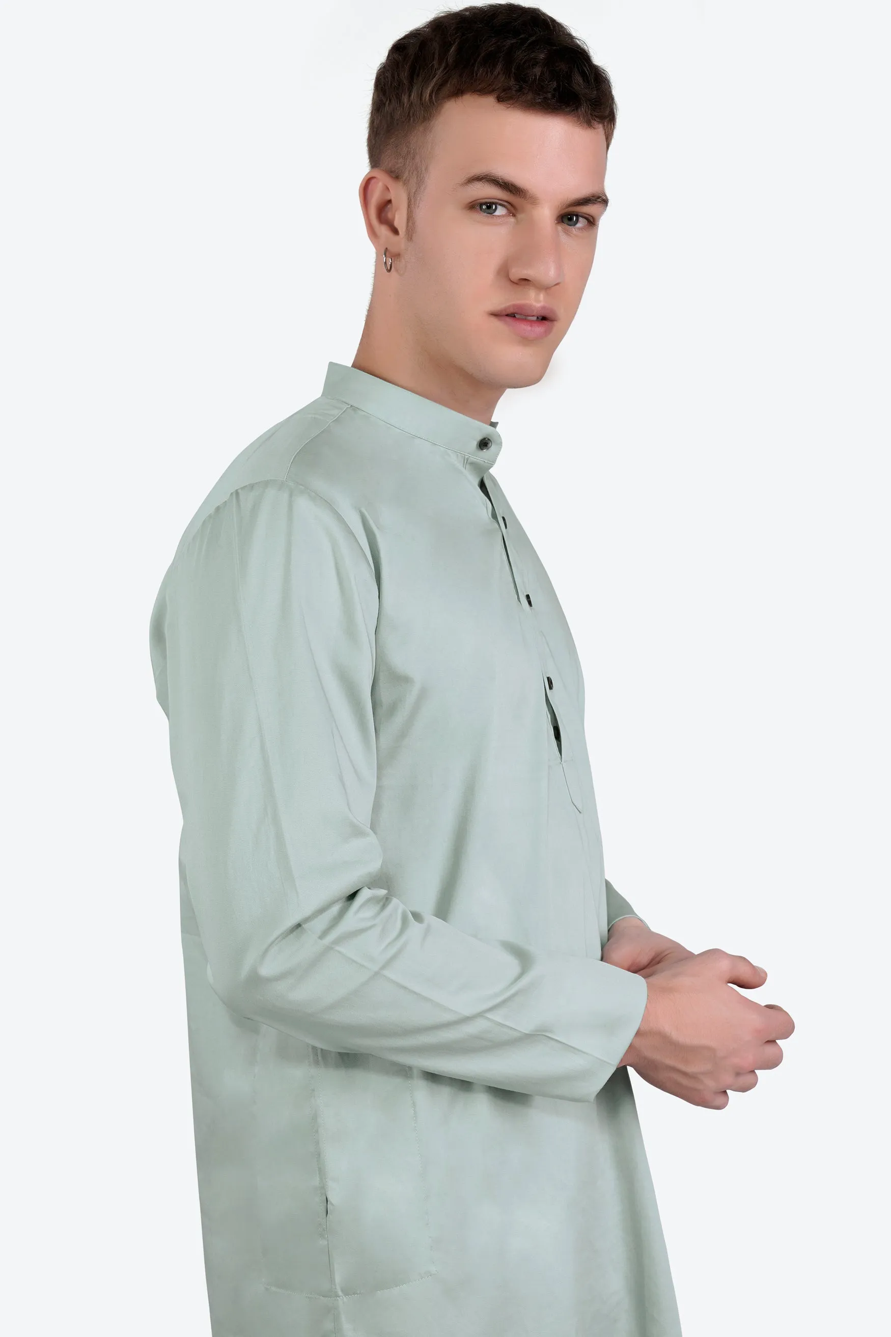 Periglacial Green Subtle Sheen Super Soft Premium Cotton Kurta sold by French Crown product image thumbnail 4