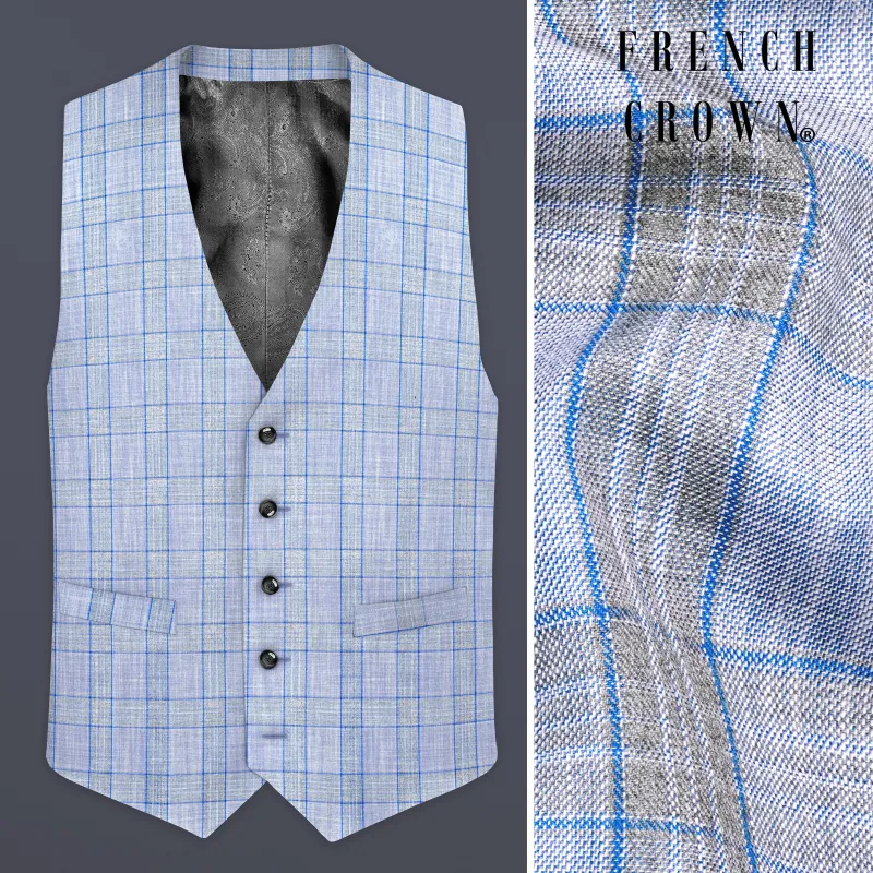 Slate Blue with Tapa Brown Plaid Wool Rich Waistcoat sold by French Crown