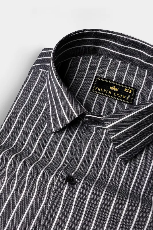 Thunder Gray And Bright White Striped Dobby Textured Premium Giza Cotton Shirt sold by French Crown