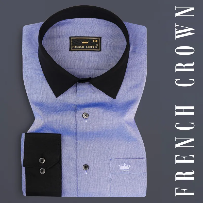 Wistful Blue Solid Premium Cotton Black cuff Collar Shirt sold by French Crown