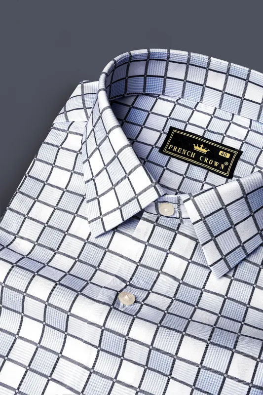Angel Blue And Bright White Jacquard Textured Premium Cotton Shirt sold by French Crown
