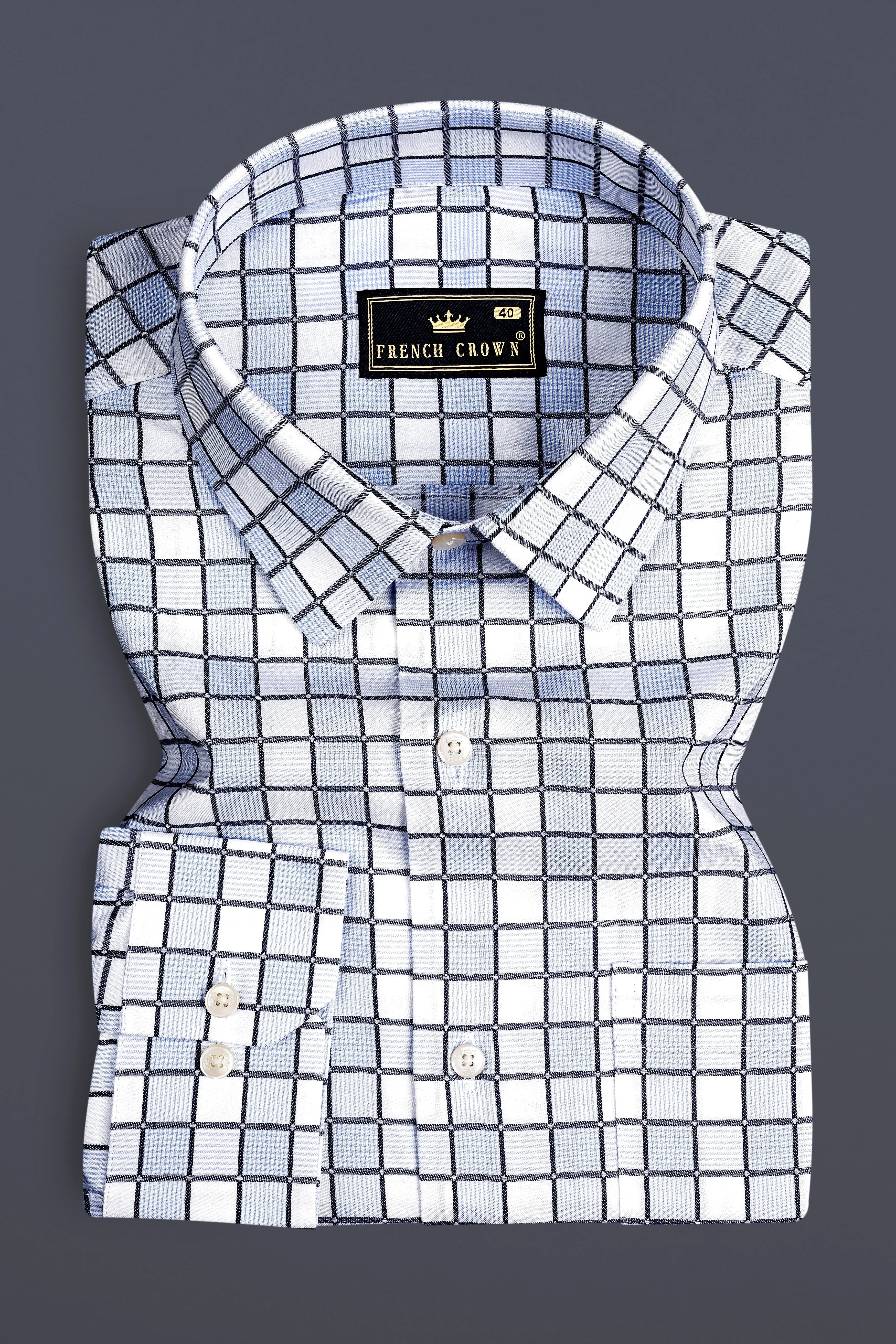 Angel Blue And Bright White Jacquard Textured Premium Cotton Shirt sold by French Crown product image thumbnail 3