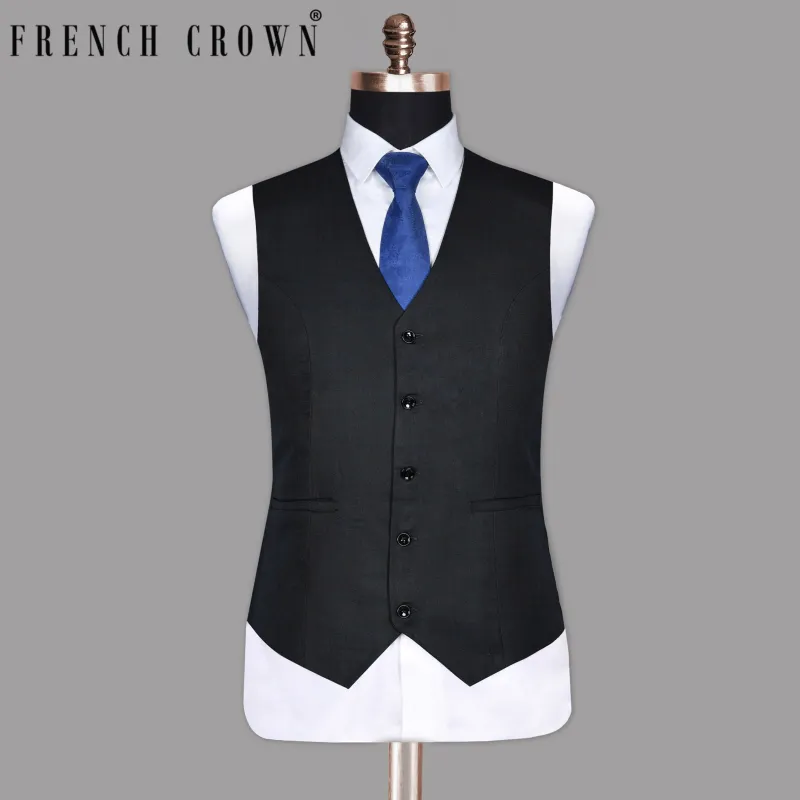 Charcoal Subtle windowpane Wool Blend Waistcoat sold by French Crown
