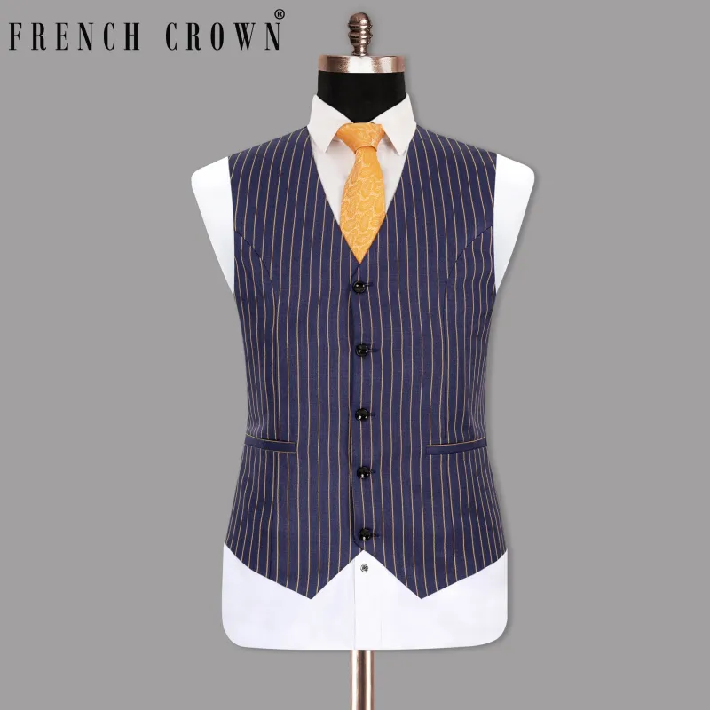 Gulf Blue Striped Premium Cotton Waistcoat sold by French Crown