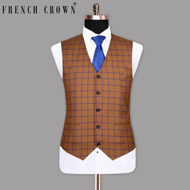 Dark Tan Windowpane Checked Waistcoat made by French Crown