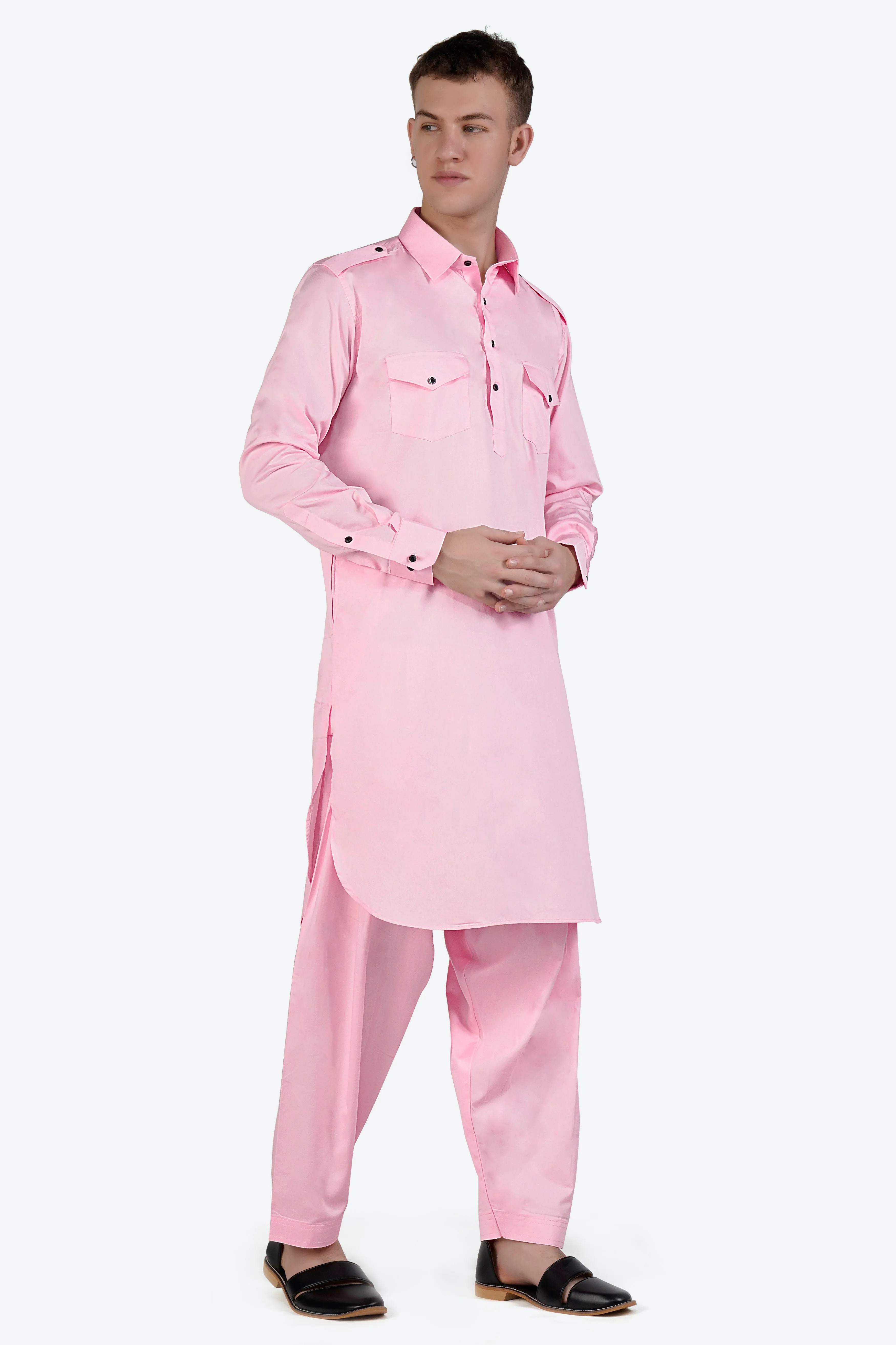 Pastel Pink Subtle Sheen Super Soft Premium Cotton Pathani Set sold by French Crown product image thumbnail 2