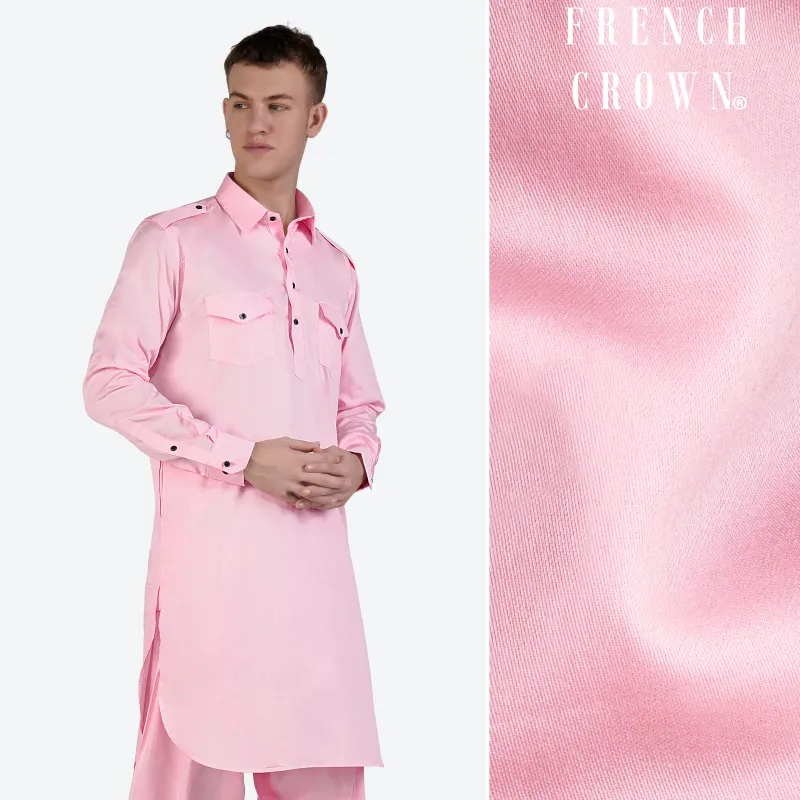 Pastel Pink Subtle Sheen Super Soft Premium Cotton Pathani Kurta sold by French Crown