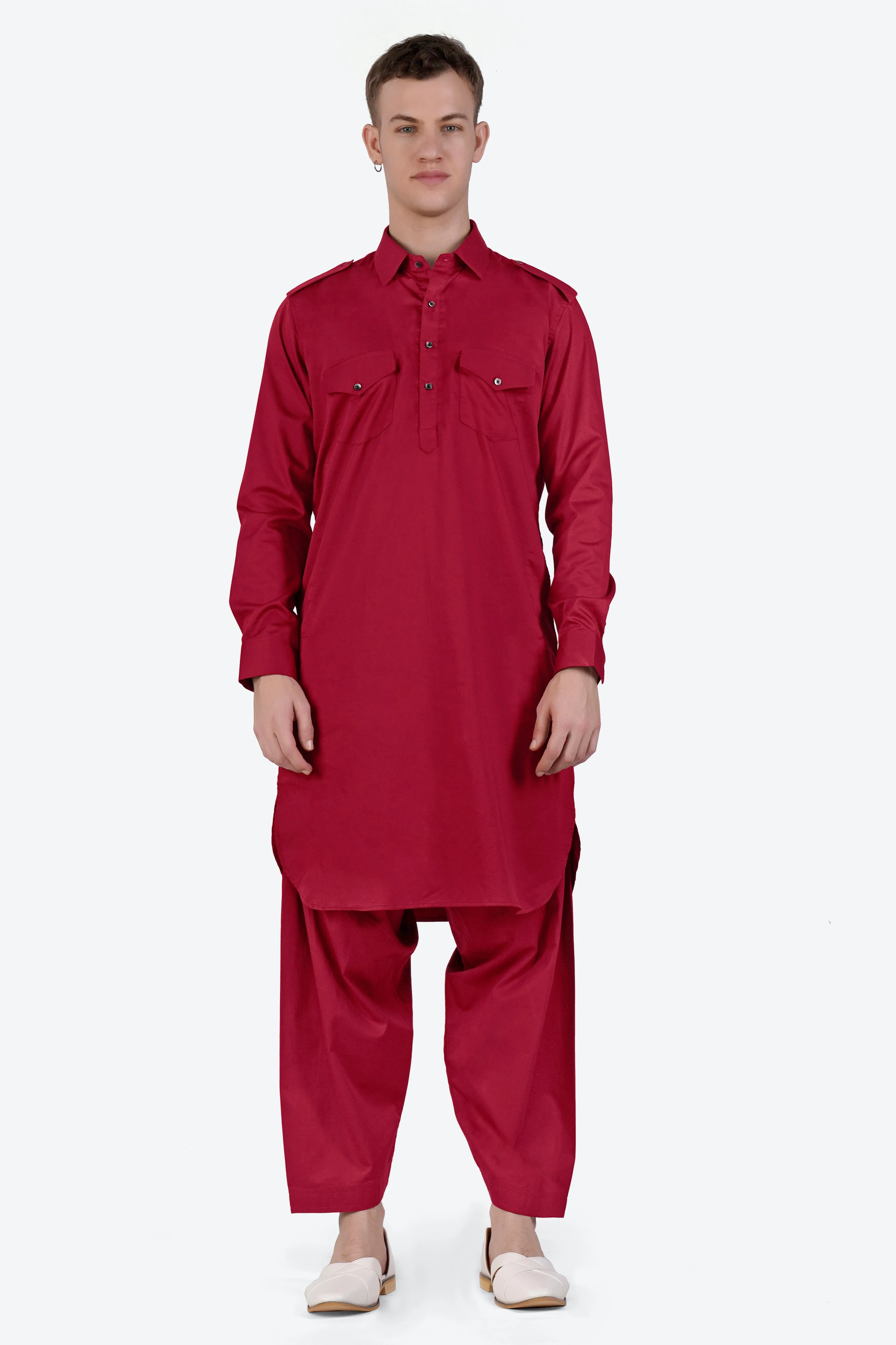 Vivid Auburn Red Subtle Sheen Super Soft Premium Cotton Pathani Set sold by French Crown product image thumbnail 2