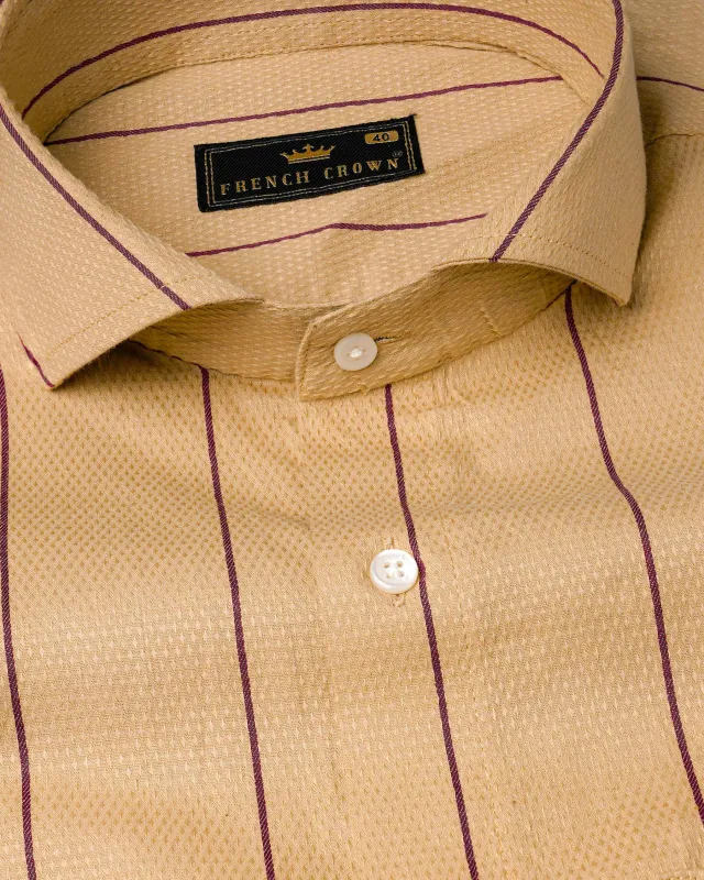 Mongoose Brown And Wine Striped Dobby Textured Premium Giza Cotton Shirt sold by French Crown