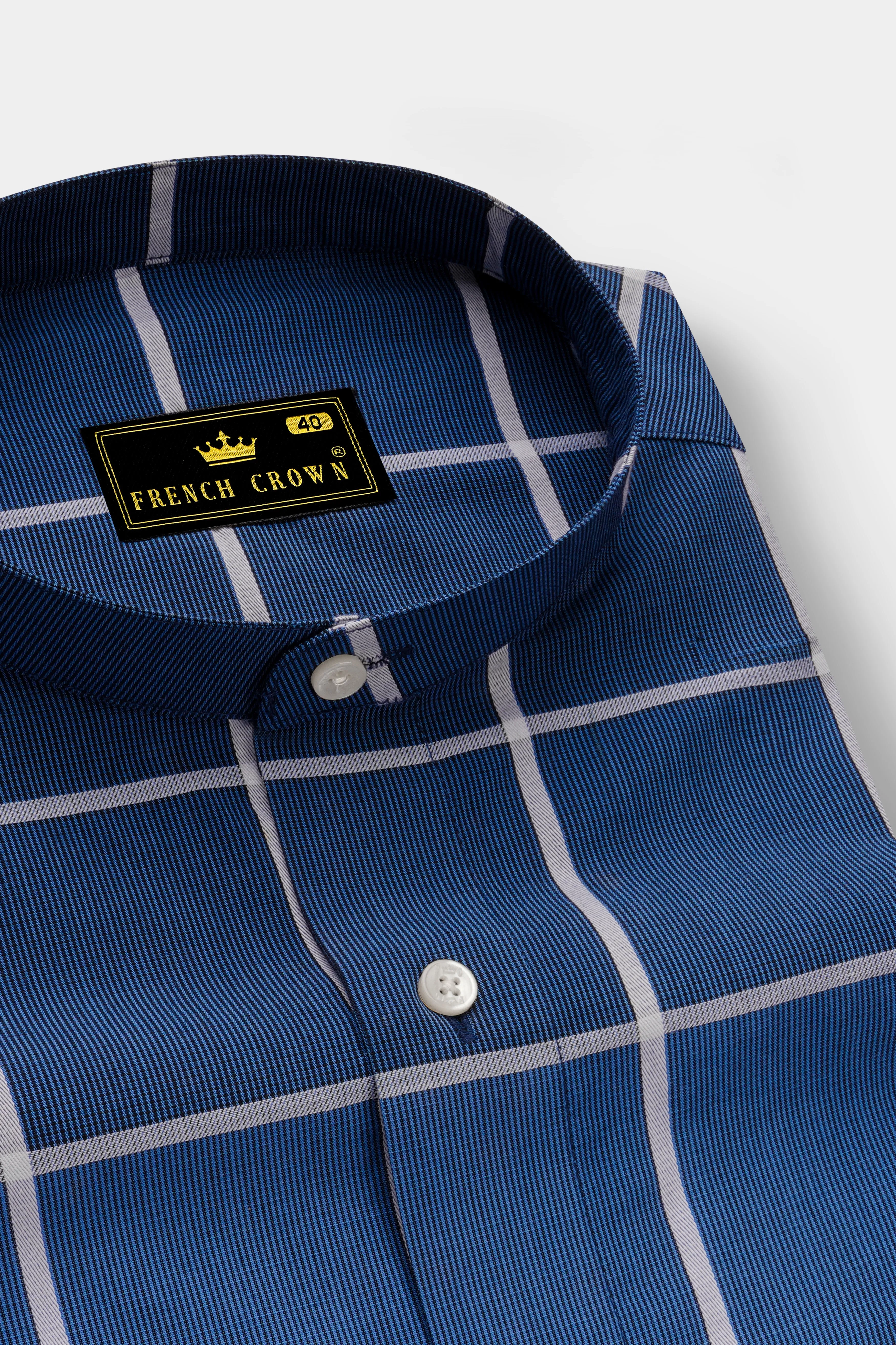 Fun Blue and White Windowpane Premium Cotton Shirt sold by French Crown product image thumbnail 4