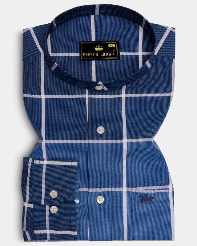 Fun Blue and White Windowpane Premium Cotton Shirt sold by French Crown