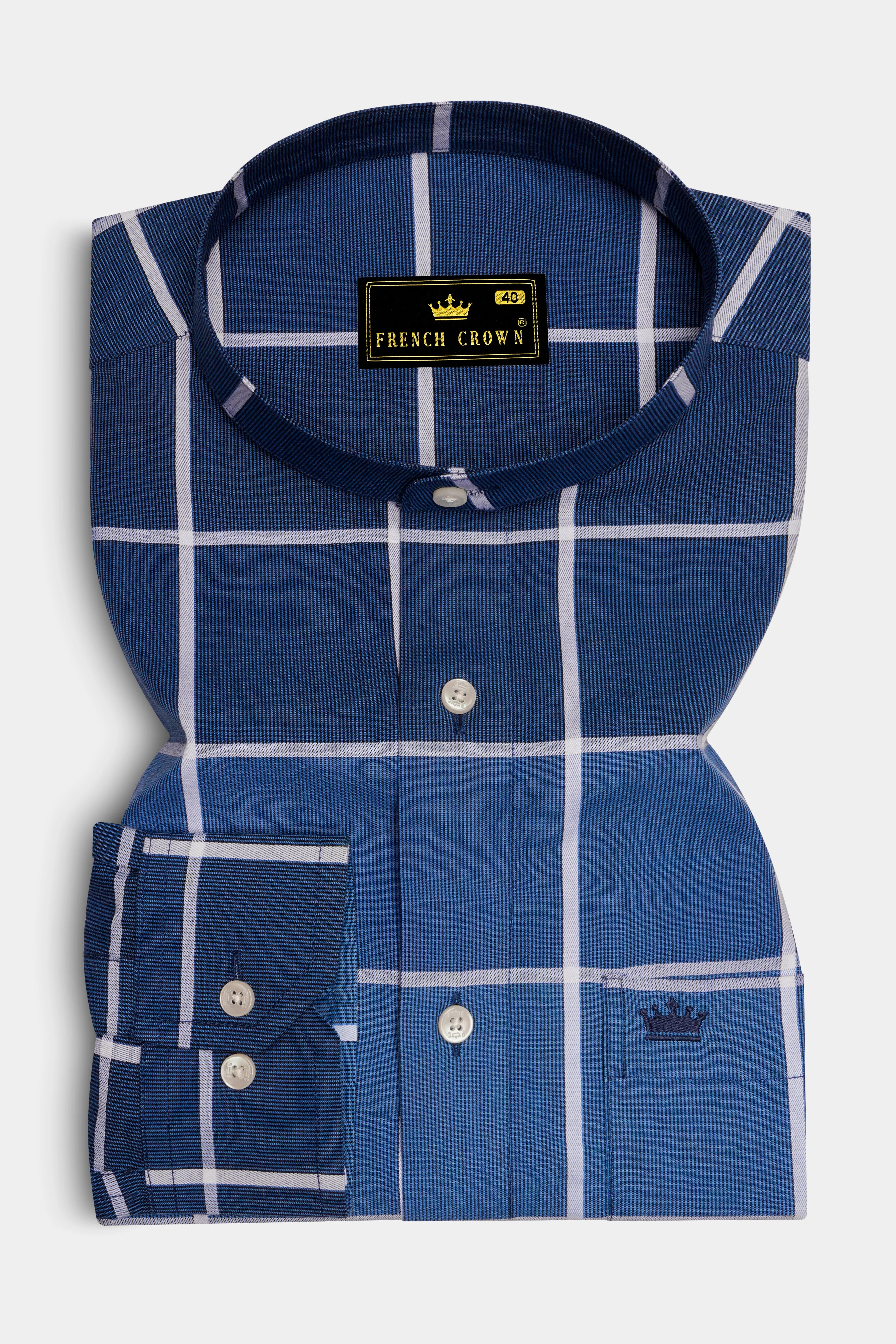 Fun Blue and White Windowpane Premium Cotton Shirt sold by French Crown product image thumbnail 2