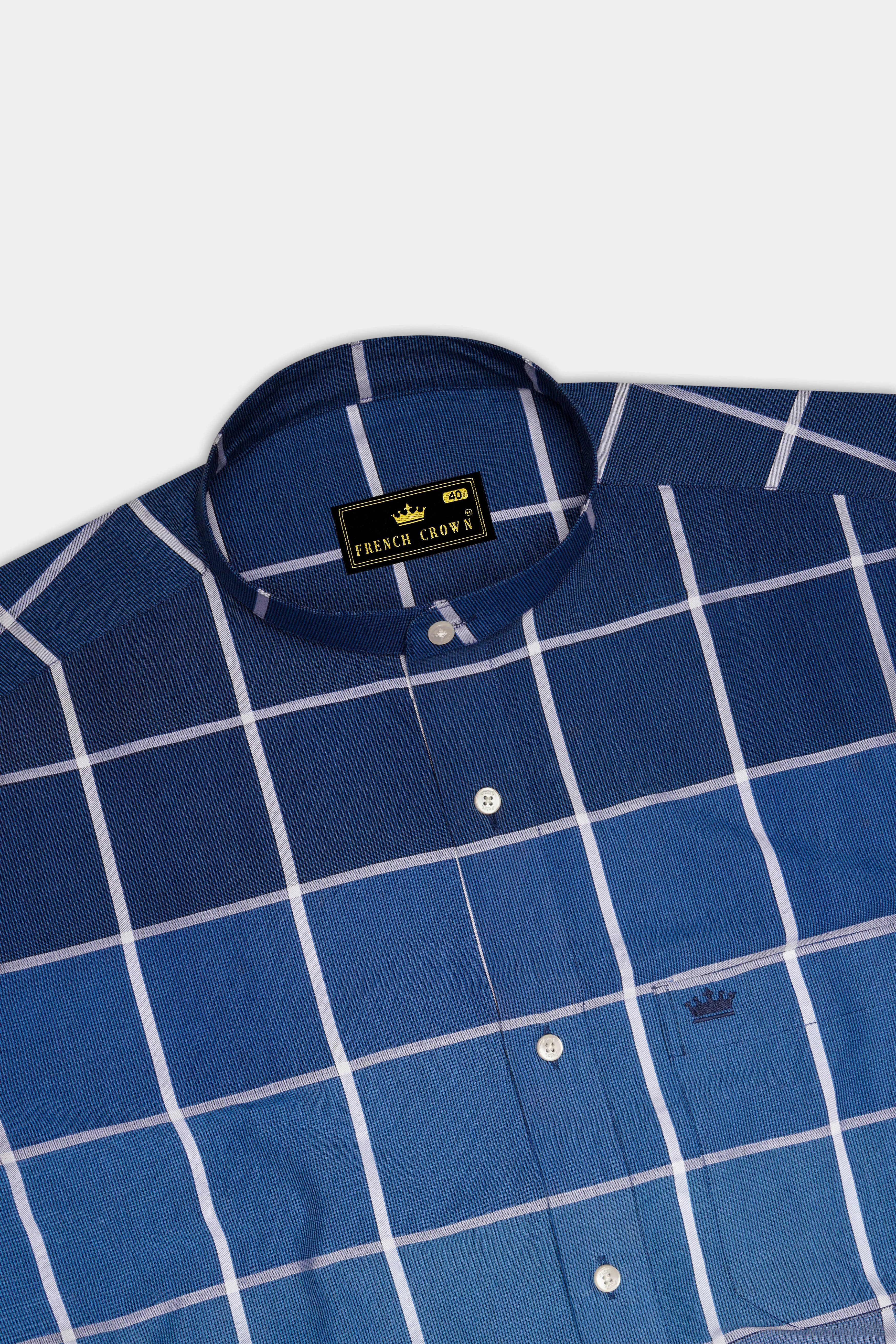 Fun Blue and White Windowpane Premium Cotton Shirt sold by French Crown product image thumbnail 5
