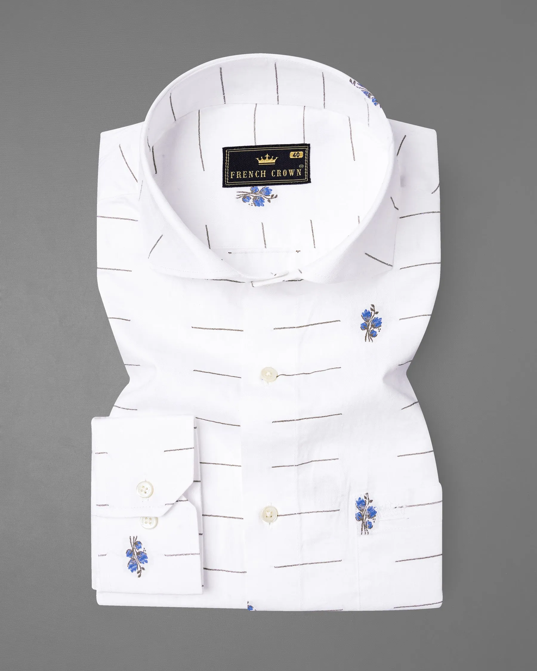 Bright White Jacquard Textured Premium Giza Cotton Shirt sold by French Crown product image thumbnail 5