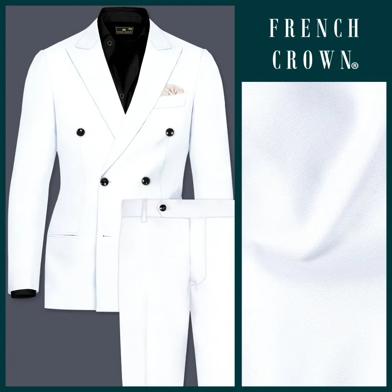 Bright White Stretchable Subtle Sheen Double Breasted Suit sold by French Crown
