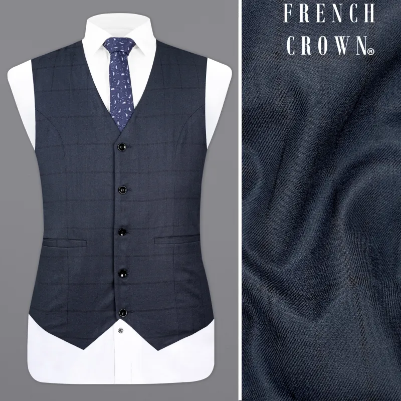 Shark Blue Subtle Windowpane Waistcoat made by French Crown