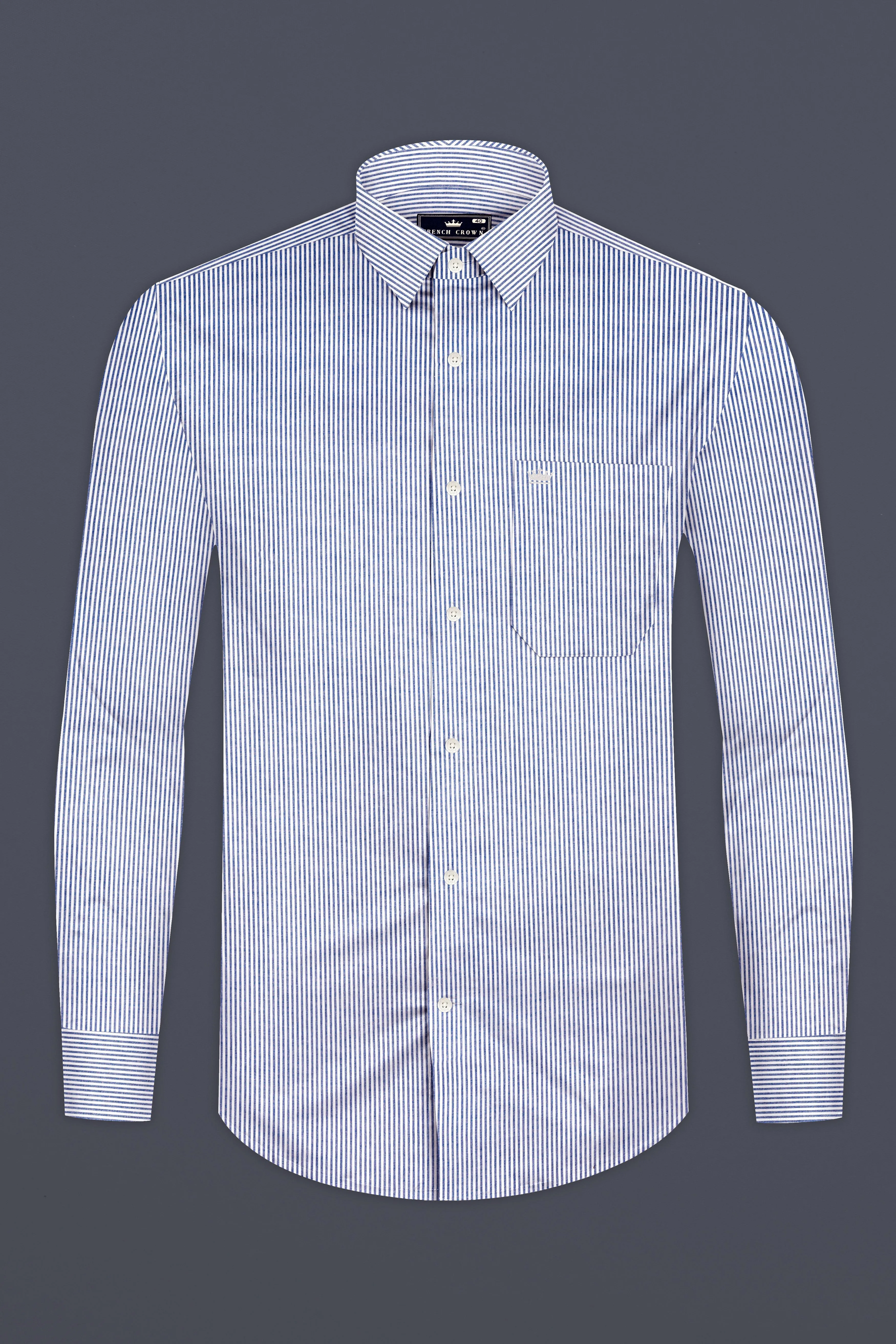 Dolphin Blue And Bright White Stripes Super Soft Premium Giza Cotton Shirt sold by French Crown product image thumbnail 4