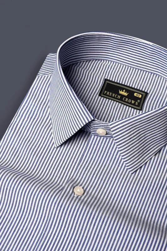 Dolphin Blue And Bright White Stripes Super Soft Premium Giza Cotton Shirt sold by French Crown