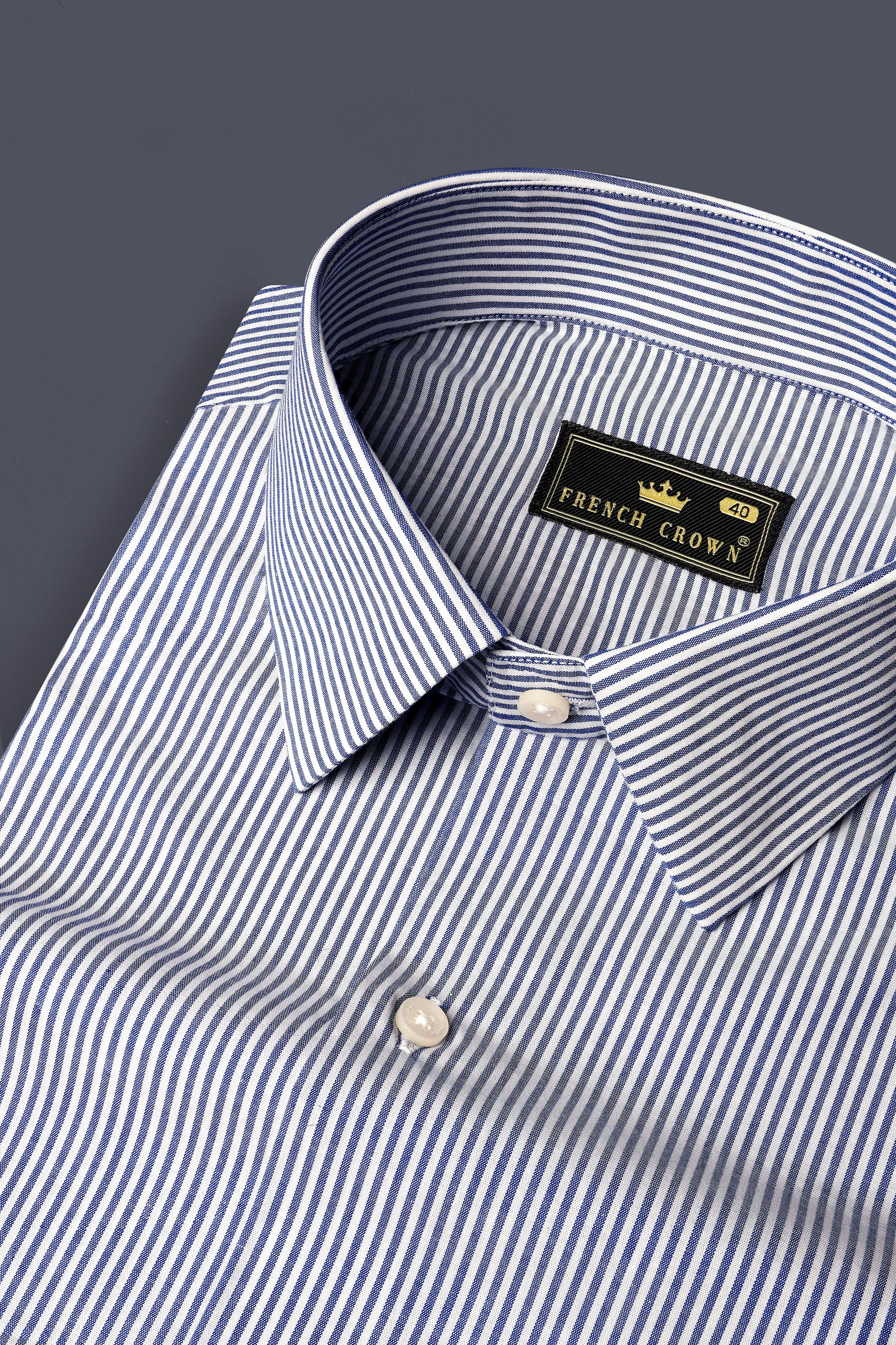 Dolphin Blue And Bright White Stripes Super Soft Premium Giza Cotton Shirt sold by French Crown