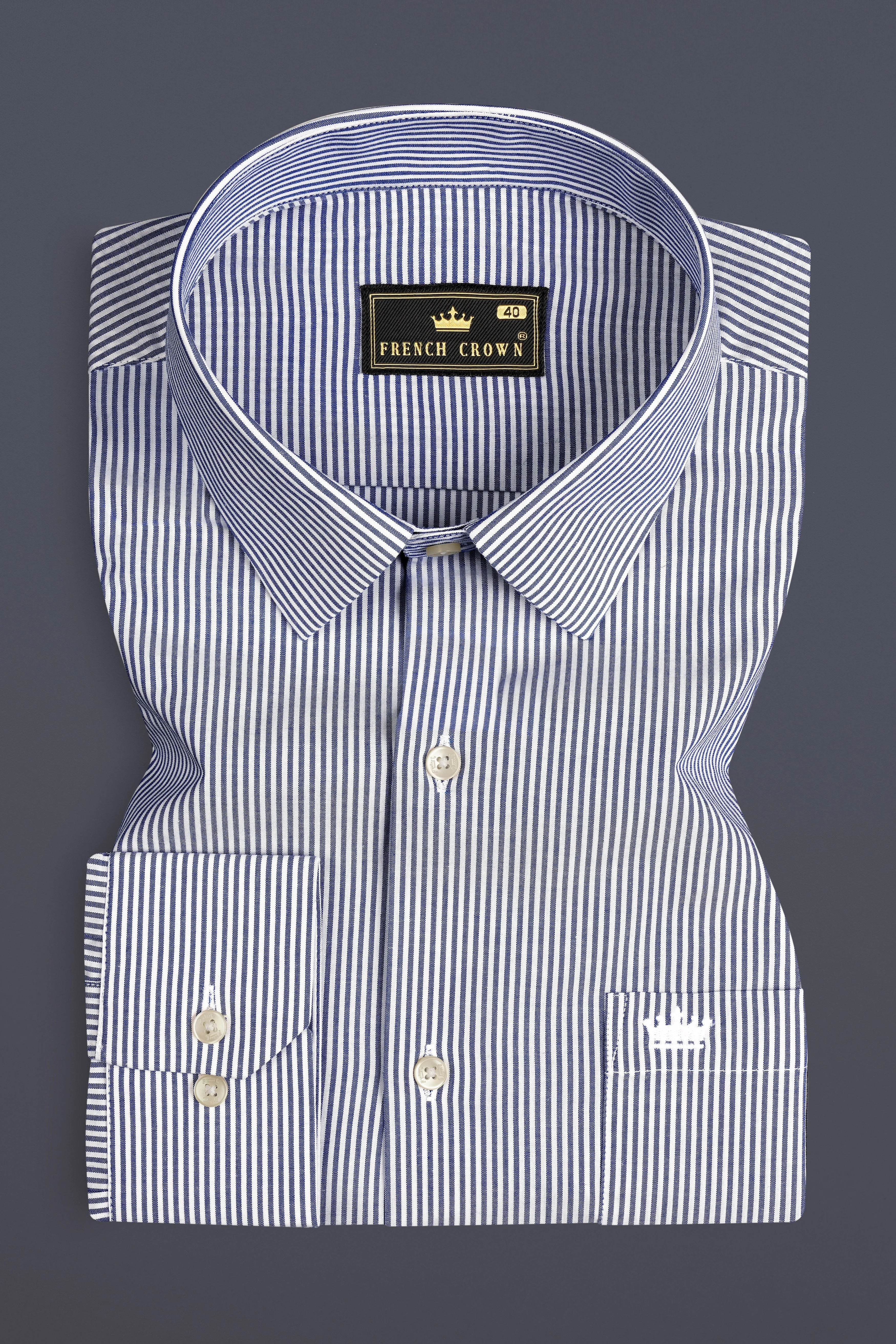 Dolphin Blue And Bright White Stripes Super Soft Premium Giza Cotton Shirt sold by French Crown product image thumbnail 3