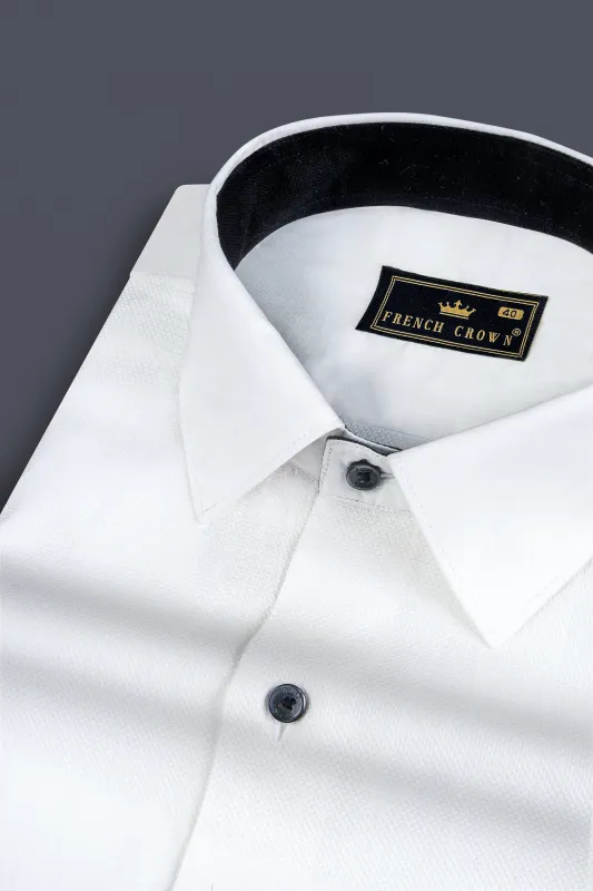 Bright White Dobby Textured Premium Giza Cotton Shirt sold by French Crown
